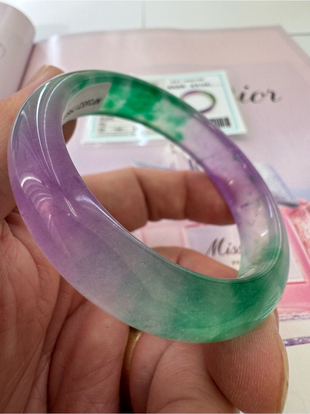 Green and Purple Jade Bangle Bracelet